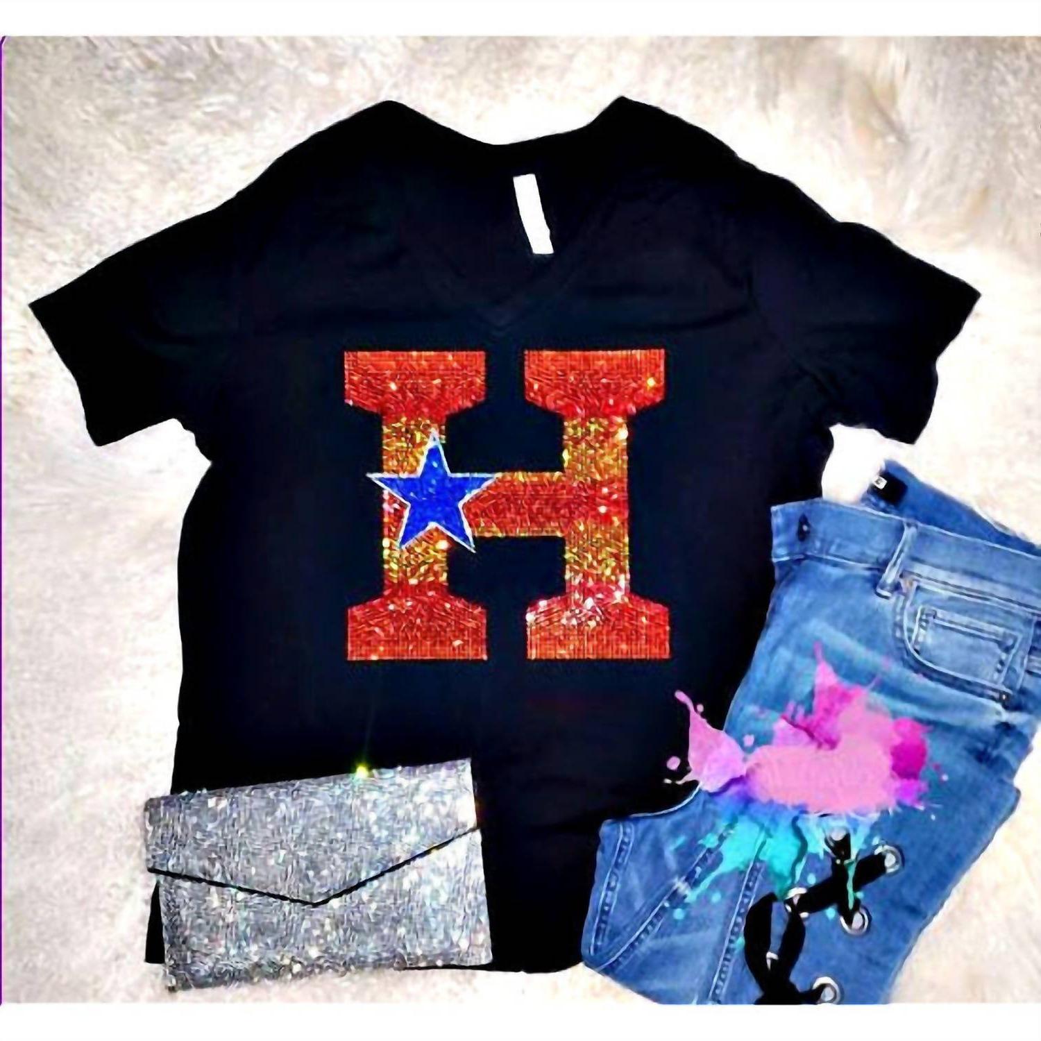 Crystallized By Sparkle women&#39;s houston astros rhinestone v neck tee siz... - $36.63