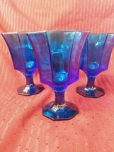 Set of 3 Anchor Hocking 8oz COBALT BLUE Glasses 5&quot; Stemmed Goblets  - £18.67 GBP