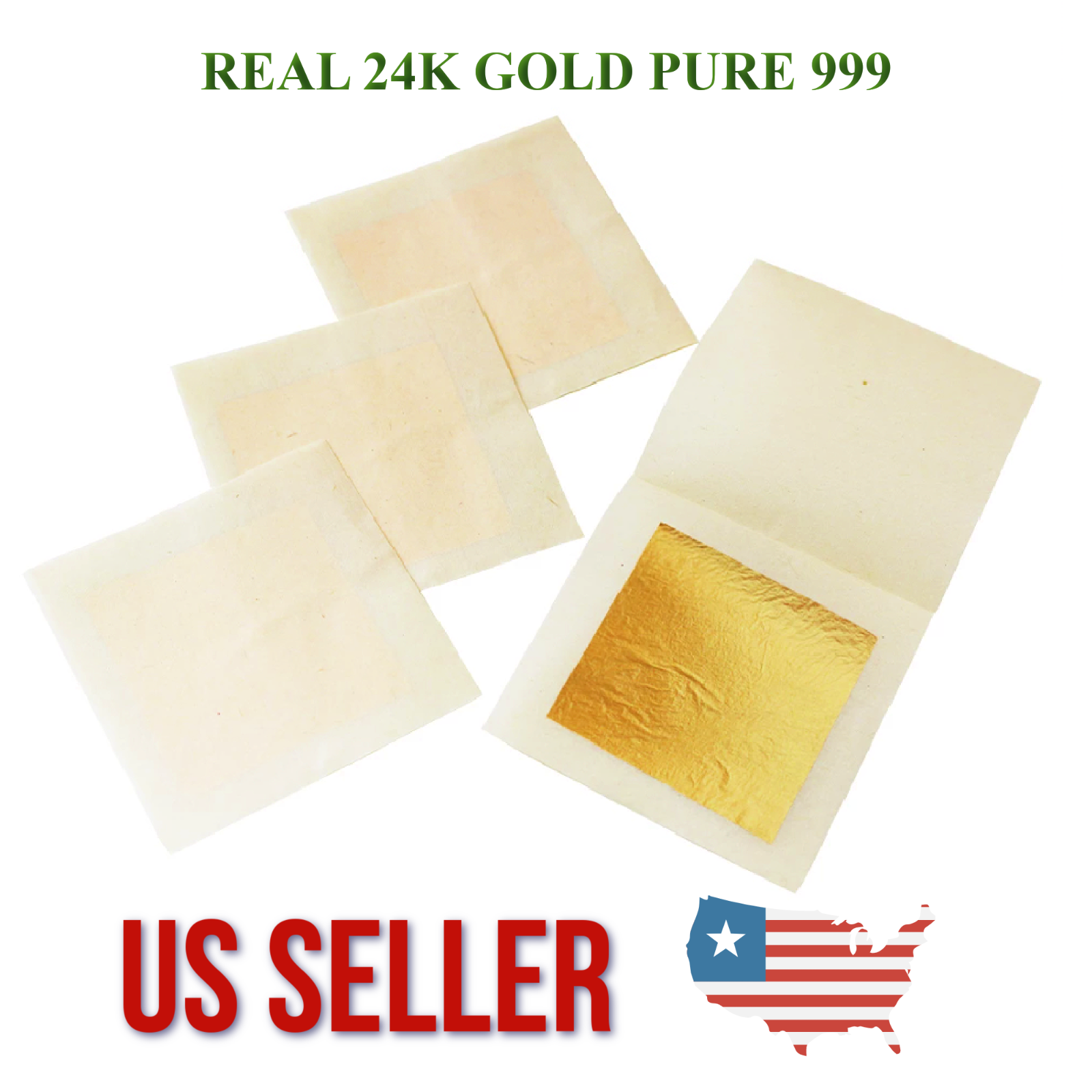 GOLD Leaf 100 Sheets Edible Genuine 24k 999/1000 Food Gilding 99.9 Pure leaves