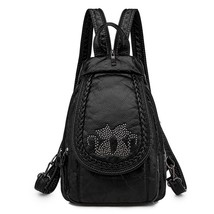 2022 Women Leather Backpa Black High Quality Leather School Bagss for Teenage Gi - £22.54 GBP