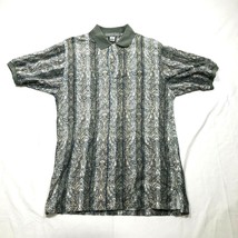 Nicklaus Polo Shirt Mens M Green Gray Paisley Short Sleeve Striped Geometric - £19.04 GBP