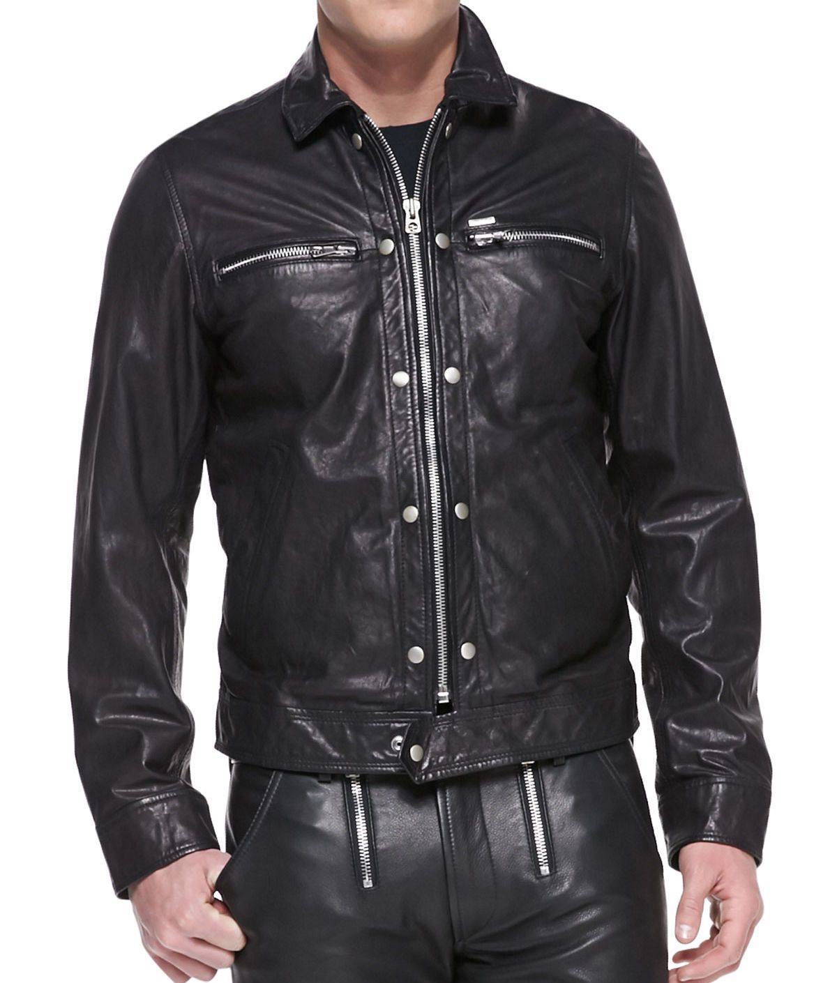 Primary image for Men Leather Jacket Black Slim fit Biker Motorcycle Genuine Lambskin Jacket MJ078