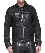 Men Leather Jacket Black Slim fit Biker Motorcycle Genuine Lambskin Jacket MJ078 - £92.30 GBP