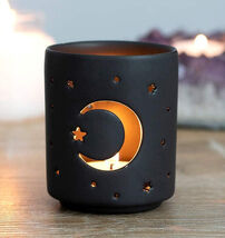 Wicca Mystical Moon And Stars Cutout Ceramic Black T-Light Votive Candle... - €12,96 EUR