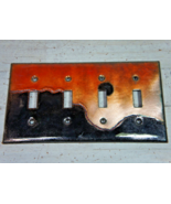 Enamel on Copper Quad Light Switch Plate 4-Gang Switch Black Orange Dual... - $34.19