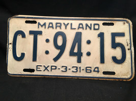 Old Vtg 1964 Maryland License Plate CT:94:15 Car Truck Van SUV Automobile - £31.81 GBP