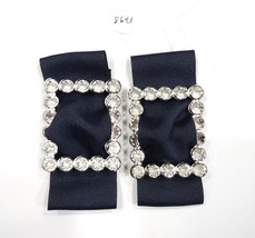 Vintage Plastic Buckle and Navy Blue Bow Back Shoe Clips - $15.99