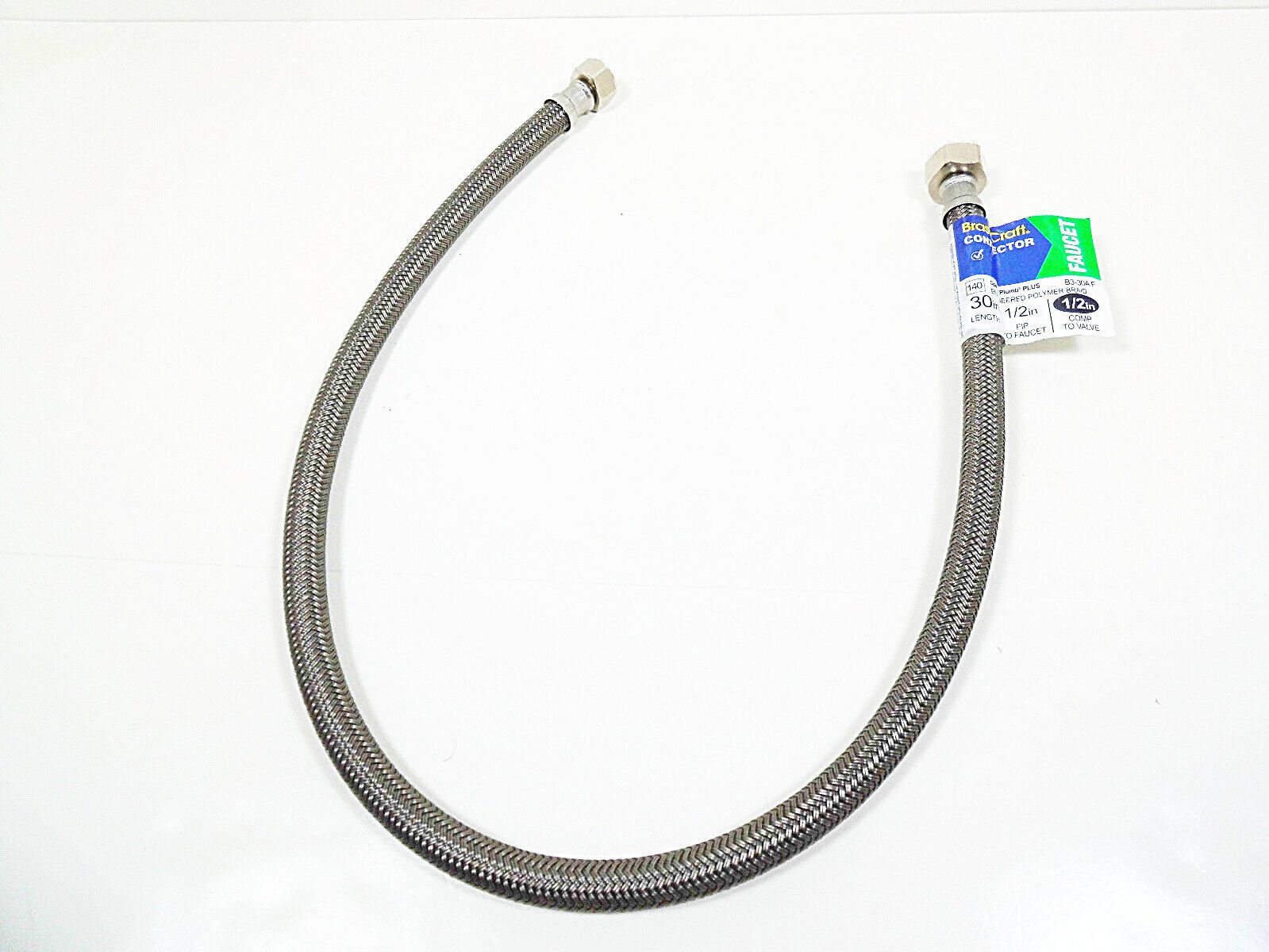 Faucet Supply Line Braided Compression Lines 30" x 1/2" FIP x 1/2" Comp To Valve
