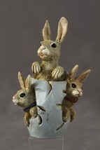 Vintage Easter Resin Bunny Rabbit Figurine Miniature Bunnies in Vase 3.25&quot; Tall - £19.77 GBP