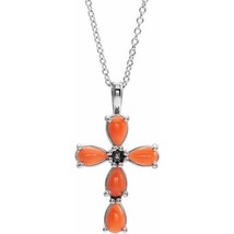 Authenticity Guarantee 
14k White Gold Pink Coral Cross Necklace - £718.62 GBP