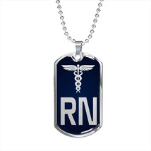 Nurse Caduceus Necklace Dog Tag Stainless Steel or 18k Gold Dog Tag W 24&quot; - £38.04 GBP+