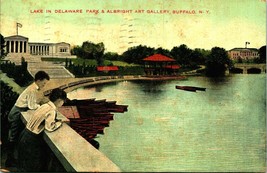 Albright Art Gallery and Lake Delaware Park Buffalo New York NY 1914 DB Postcard - £3.07 GBP