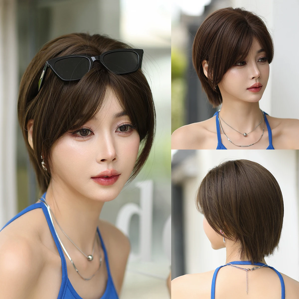 NAMM Brown Women Wig for Women Daily Party Short Straight Wigs Synthetic Wigs - £21.51 GBP+