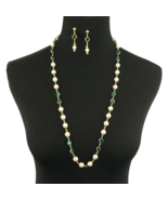AUSTRIAN CRYSTAL &amp; faux pearl necklace &amp; earring set - teal blue gold-to... - £19.75 GBP