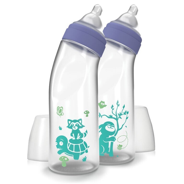 Evenflo Feeding Balance+ Angled Bottle 9 Oz 2-Pack with Pacifier-PURPLE CAP - $19.57