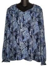 Joie Womens Blouse Top Shirt Size XL Blue Artsy Paisley Boho Peasant Long Sleeve - £11.79 GBP
