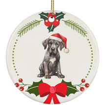 Funny Great Dane Puppy Dog Santa Hat Christmas Ornament Ceramic 3&quot; Gift Decor - £11.83 GBP