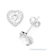 Heart-Shape Cubic Zirconia CZ Crystal Halo Stud Earrings in .925 Sterlin... - $34.15+