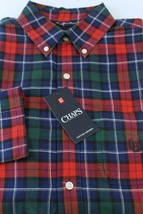 Chaps by Ralph Lauren Shirt Mens Small Cotton Oxford Red Blue Green Plaid Button - £9.69 GBP