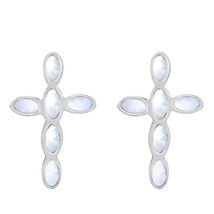 Contemporary Holy Cross White Mother of Pearl Sterling Silver Stud Earrings - £9.88 GBP