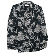 Coldwater Creek Womens Size 1X Shirt Long Sleeve Button Up V-Neck Black Floral - £11.95 GBP