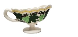 Vtg Green Glazed Ceramic Embossed Grapes &amp; Leaves grapevine Gravy Boat-no chip! - £9.02 GBP