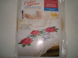 Creative Woman Cross Stitch Kit Printed Cloth Tiara Tea Rose Dresser Scarf - $14.00