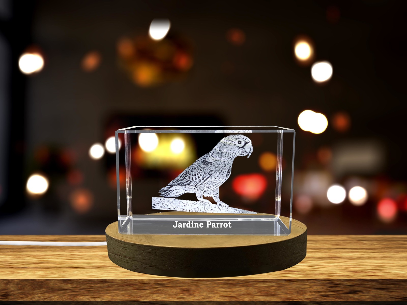 LED Base included | Vivacious Crystal Jardine's Parrot Sculpture - A Masterful