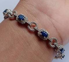 7.50 CT Oval Cut Simulated Sapphire &amp; Diamond Bracelet 925 Silver Gold Plated - £142.75 GBP