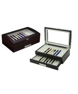 20 Pen slot Fountain Ebony Wood glass Display Case Organizer Storage Box... - £55.78 GBP
