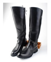 New Arrival Men Black Long Knee Boots Round Toe Buckle High Top Casual PU leathe - £84.98 GBP