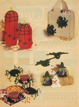 Halloween Witch Bats Spider Candles Treat Bags Coasters Pillows Crochet Patterns - £7.20 GBP
