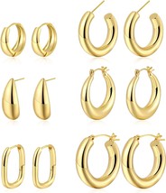 12 Pairs Chunky Gold Hoop Earrings Set for Women Trendy 14K Gold Plated Lightwei - £18.56 GBP