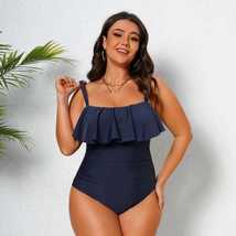 Women Plus Size One Piece Flowy Ruffle Trim Ruched Front Tummy Control S... - £27.97 GBP