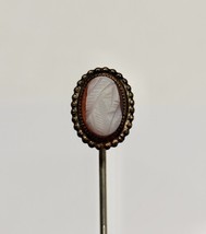 Vintage Estate Yellow Gold Colored Cameo Stick Pin Carved Light Gray Shell  - £19.17 GBP