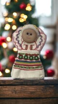Handmade Stocking Vtg 11.25&quot; Needlepoint Angel Christmas Tree Topper Puppet Face - $27.93