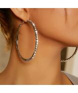 1 Pair Silver Clip On Rhinestone Hoop Earrings Extra Large  2 1/2&quot; Or 65 MM - €10,09 EUR