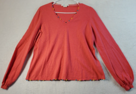 Boden Blouse Top Womens Size Medium Pink Knit Linen Long Raglan Sleeve V Neck - £14.65 GBP