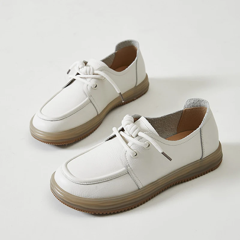 Leather Women Loafers Shoes Spring 2024 hide White Women Flats Casual Slip on Lo - £191.92 GBP