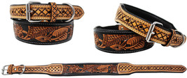 Padded Leather Hand Crafted Tooled Dog Collar 60FK47 - £38.37 GBP+