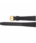 Ladies 14mm Regular Black Leather Flat Lizard Grain Watch Strap Band - £24.16 GBP