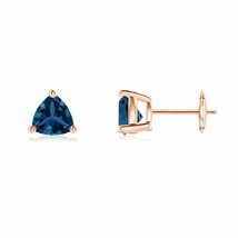 London Blue Topaz Trillion Solitaire Stud Earrings in 14K Gold (Grade-AAA , 6MM) - £344.54 GBP
