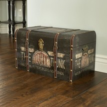 Vintage Trunk Wooden Storage Chest Box Black Green Rustic Antique Style Lockable - £94.71 GBP