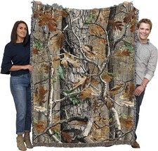 Oak Woods Camo Blanket - Lodge Cabin Gift Tapestry Throw Woven From Cotton - - £61.63 GBP