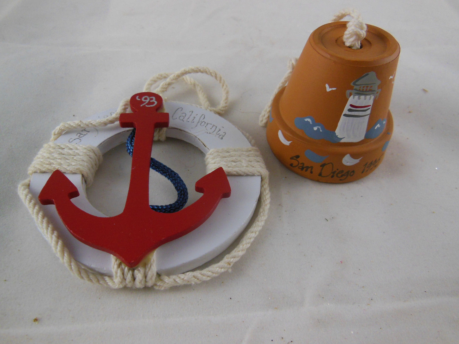 Primary image for San Diego Souvenir Christmas Ornaments California 1993 & 95 Bell & anchor 2-3.5"