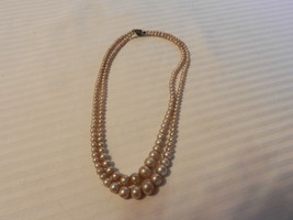 Vintage 2 Stranded Round White Ball Faux Pearl Choker Necklace 16.5&quot; Long - $30.00