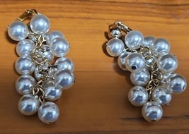 Vintage Clip On Earrings Faux Pearl Cluster Large Statement - $14.84