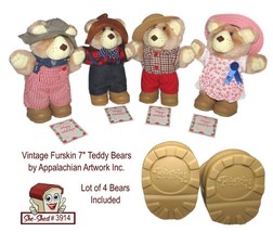 Vintage 1986 Furskin 7inch Teddy Bears Lot of 4 w/ card Appalachian Artwork Inc - £39.92 GBP