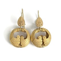 Antique Victorian Etruscan Scroll Dangle Drop Earrings 14K Yellow Gold, ... - £1,962.63 GBP