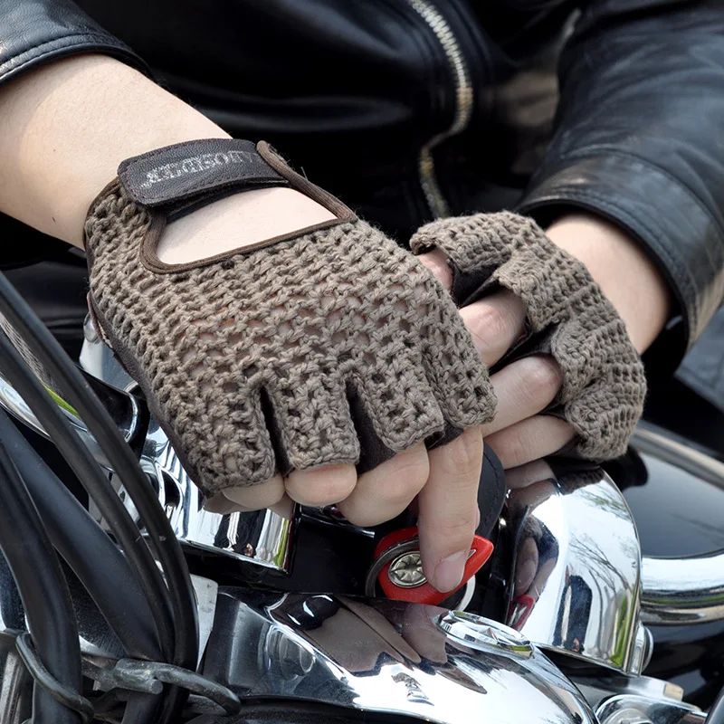 House Home Men Locomotive Gloves Half Finger Driving Gloves Knitted Leather Cycl - £32.24 GBP